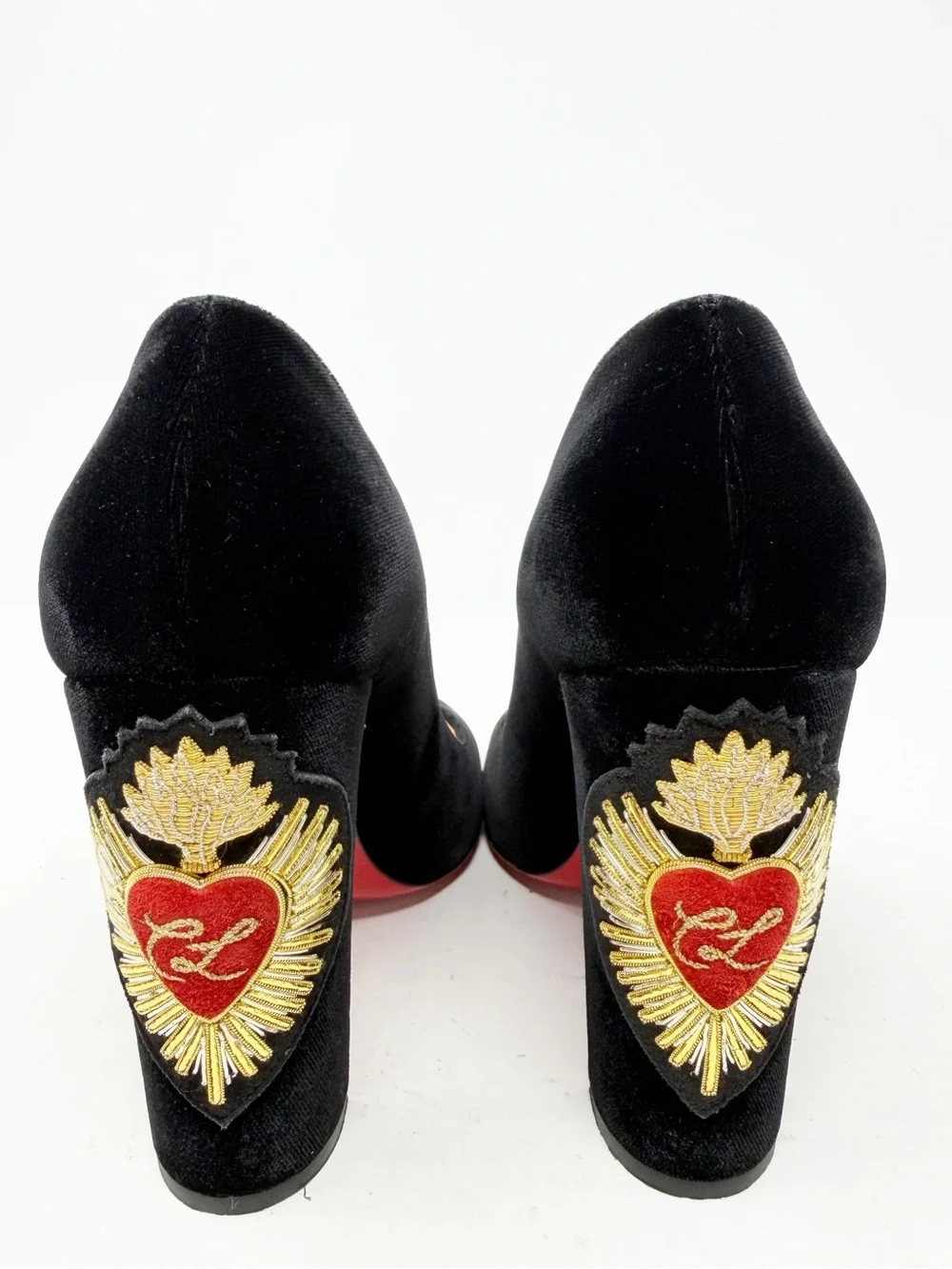 Christian Louboutin Cadrilla Corazon Velvet Block Heel Pumps Womens Size EU 39